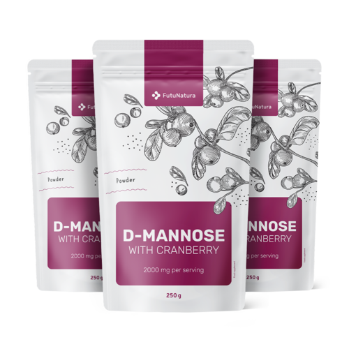 3x D-manóza s brusinkou, dohromady 750 g