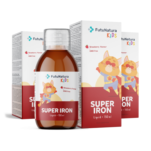 3x Super Iron: Železo + B vitamíny – Tekutý doplněk stravy pro děti, dohromady 450 ml