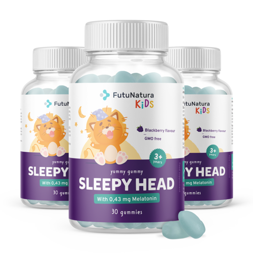 3x SLEEPY HEAD – Gumové bonbony pro děti na podporu spánku, dohromady 90 gumových bonbonů