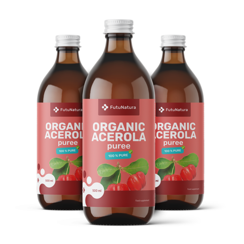 3x BIO Kašovitá šťáva z aceroly, dohromady 1500 ml