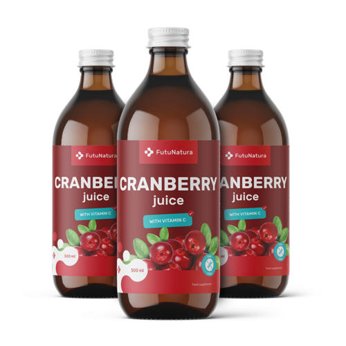 3x Brusinková šťáva, dohromady 1500 ml