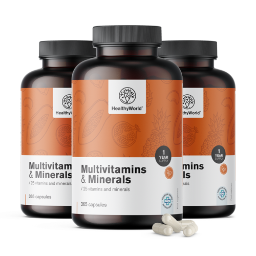 3x Multivitamíny a minerály, dohromady 1095 kapslí