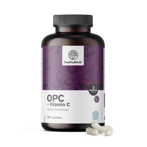 OPC – z hroznových jadérek + vitamín C, 180 kapslí