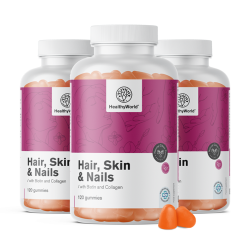 3x Hair, Skin & Nails – Gumové bonbony na vlasy, pokožku a nehty, dohromady 360 gumových bonbonů
