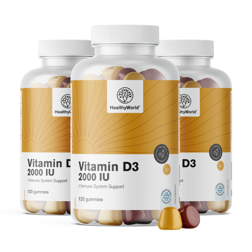 3x Vitamín D3 2000 m.j., dohromady 360 gumových bonbonů