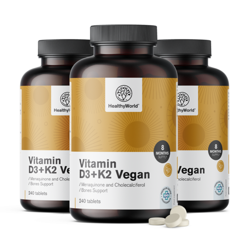 3x Veganské vitamíny D3+K2, dohromady 720 tablet