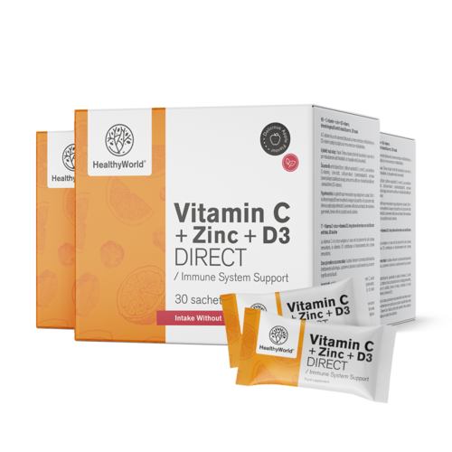 3x Vitamín C 500 + Zinek + D3 DIRECT, dohromady 90 sáčků