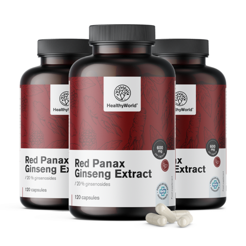 3x Red Panax Ginseng  - výtažek z červeného ženšenu 600 mg, dohromady 360 kapslí