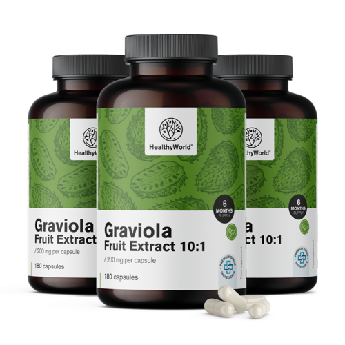 3x Graviola 200 mg - extrakt 10:1, dohromady 540 kapslí