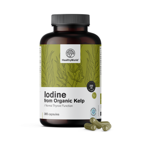 Přírodní jód 200 µg - z BIO řasy kelp, 365 kapslí