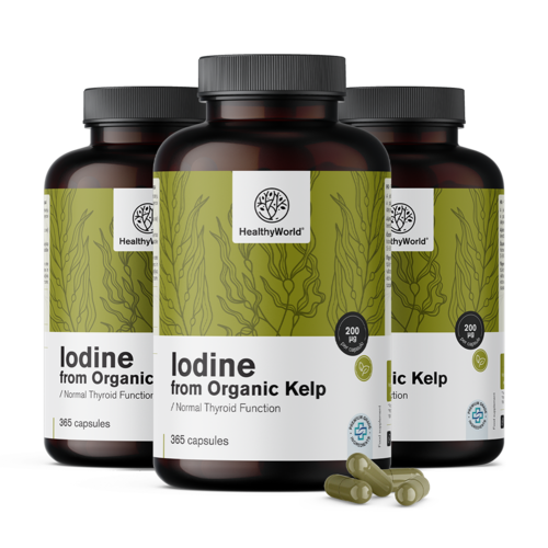 3x Přírodní jód 200 µg - z BIO řasy kelp, dohromady 1095 kapslí