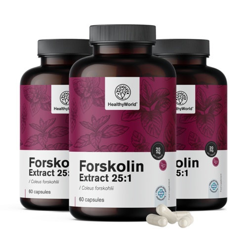 3x Forskolin - z výtažku kopřivy indické 20 mg, dohromady 180 kapslí