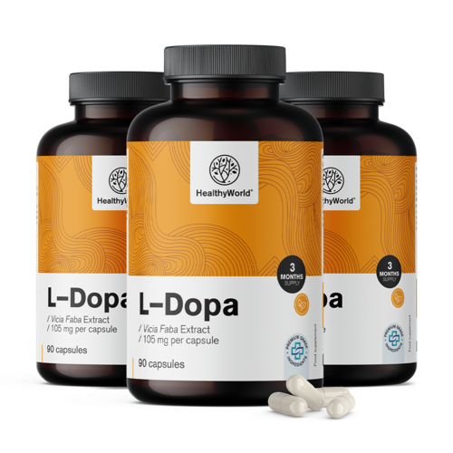 3x L-dopa 105 mg - z extraktu z bobu, dohromady 270 kapslí