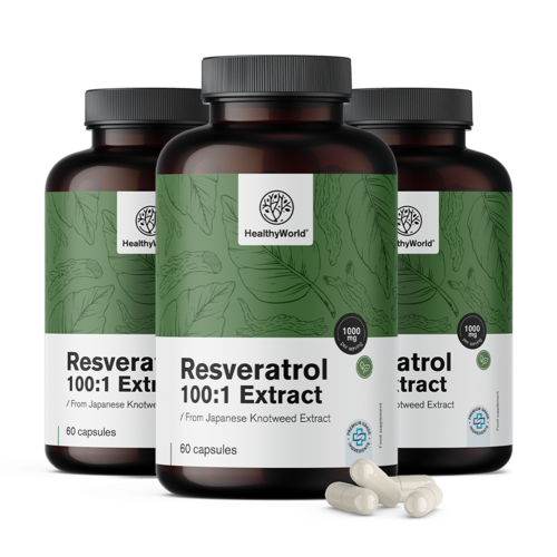 3x Resveratrol 1000 mg - výtažek 100:1, dohromady 180 kapslí