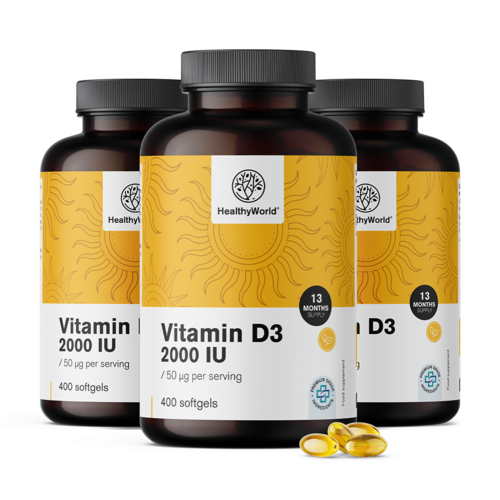 3x Vitamín D3 2000 m.j., dohromady 1200 měkkých kapslí