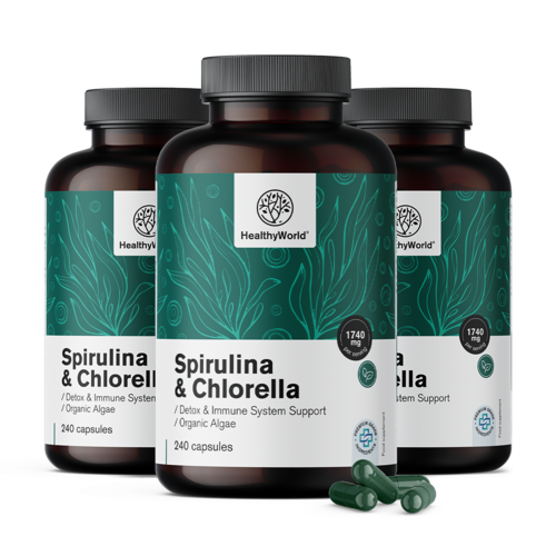 3x Spirulina a chlorella 1740 mg, dohromady 720 kapslí