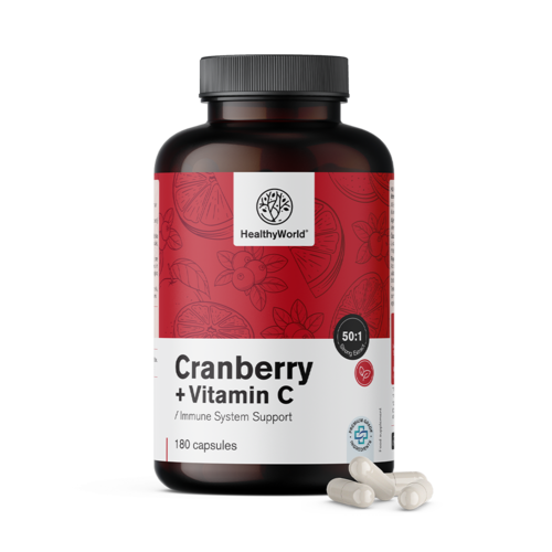 Výtažek brusinky s vitamínem C, 180 kapslí
