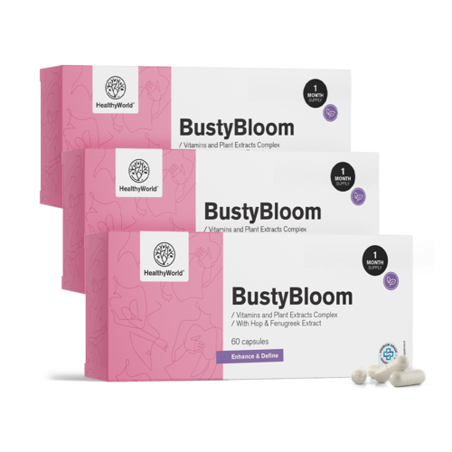 3x BustyBloom – komplex vitamínů a rostlinných výtažků, dohromady 180 kapslí