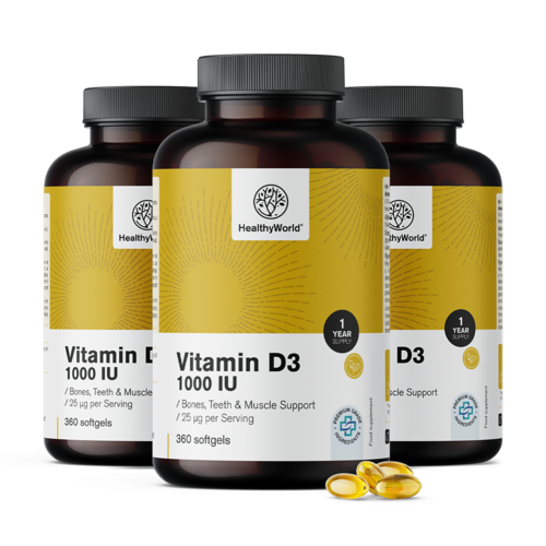 3x Vitamín D3 1000 m.j., dohromady 1080 měkkých kapslí