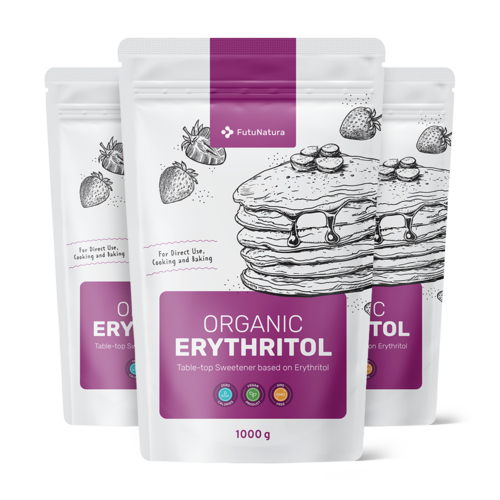 3x BIO Erythritol, přírodní sladidlo, dohromady 3000 g