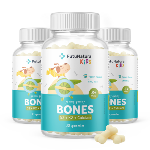 3x BONES - Gumové bonbony na podporu kostí pro děti, dohromady 90 gumových bonbonů