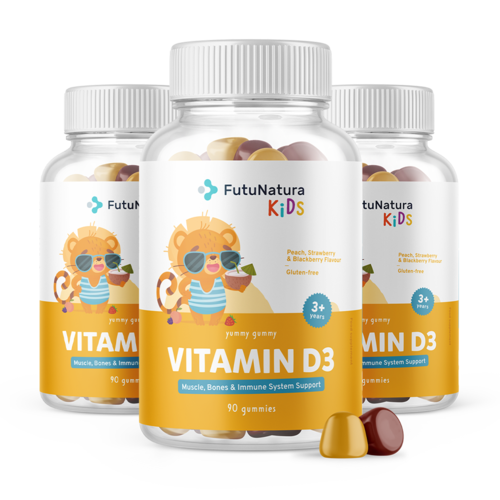 3x Vitamín D3 - Gumové bonbony pro děti, dohromady 270 gumových bonbonů