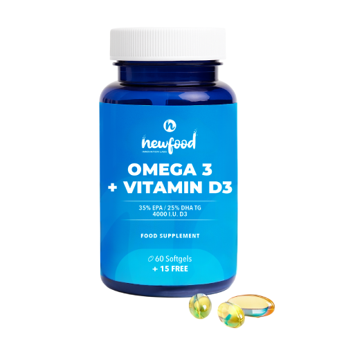 Omega 3 + vitamín D3, 60 kapslí