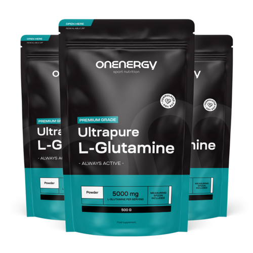 3x L-glutamin - prášek na přípravu nápoje, dohromady 1500 g