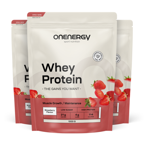 3x Whey syrovátkový protein - jahoda, dohromady 3000 g