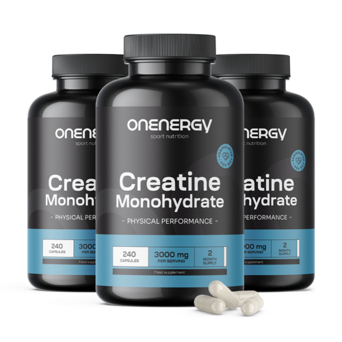 3x Kreatin monohydrát 3000 mg, dohromady 720 kapslí