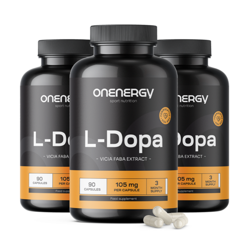 3x L-dopa 105 mg - z výtažku bobu, dohromady 270 kapslí