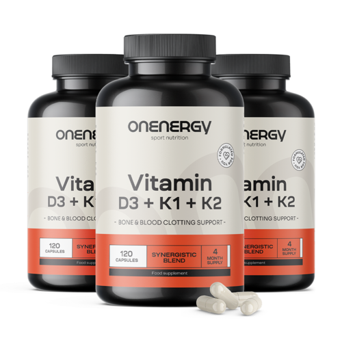 3x Vitamín D3 + K1 + K2, dohromady 360 kapslí