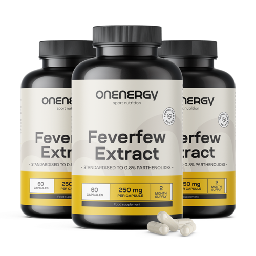 3x Řimbaba obecná (Feverfew) – výtažek, dohromady 180 kapslí