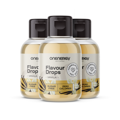 3x Flavour Drops kapky se sladidlem – vanilka, dohromady 150 ml