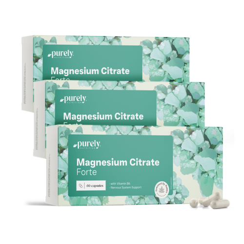 3x Magnézium citrát Forte + vitamín B6, dohromady 180 kapslí