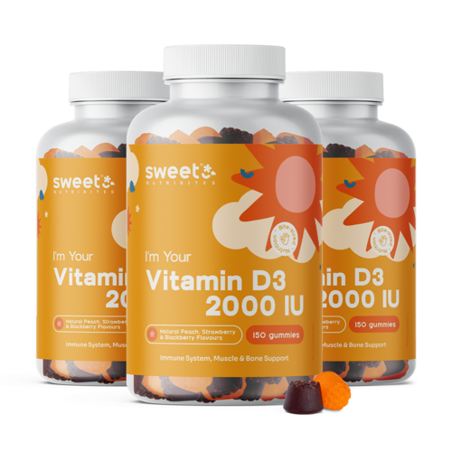 3x Vitamín D3 2000 m.j., dohromady 450 gumových bonbonů