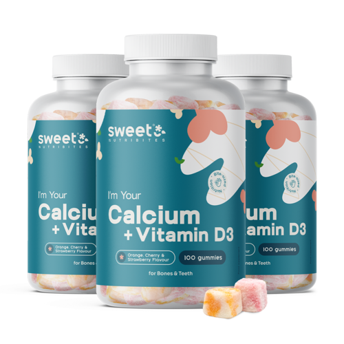 3x Vápník + vitamín D3, dohromady 300 gumových bonbonů