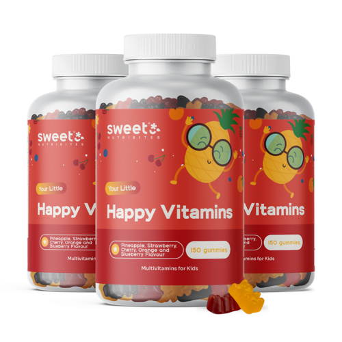 3x Happy Vitamins – gumové bonbony pro děti s multivitamíny, dohromady 450 gumových bonbonů