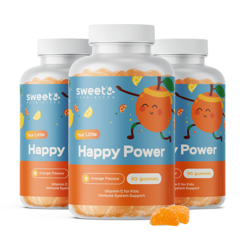3x Happy Power – gumové bonbony pro děti s vitamínem C, dohromady 270 gumových bonbonů