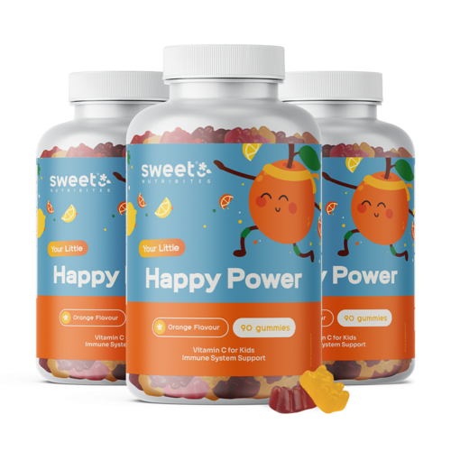 3x Happy Power – gumové bonbony pro děti s vitamínem C, dohromady 270 gumových bonbonů